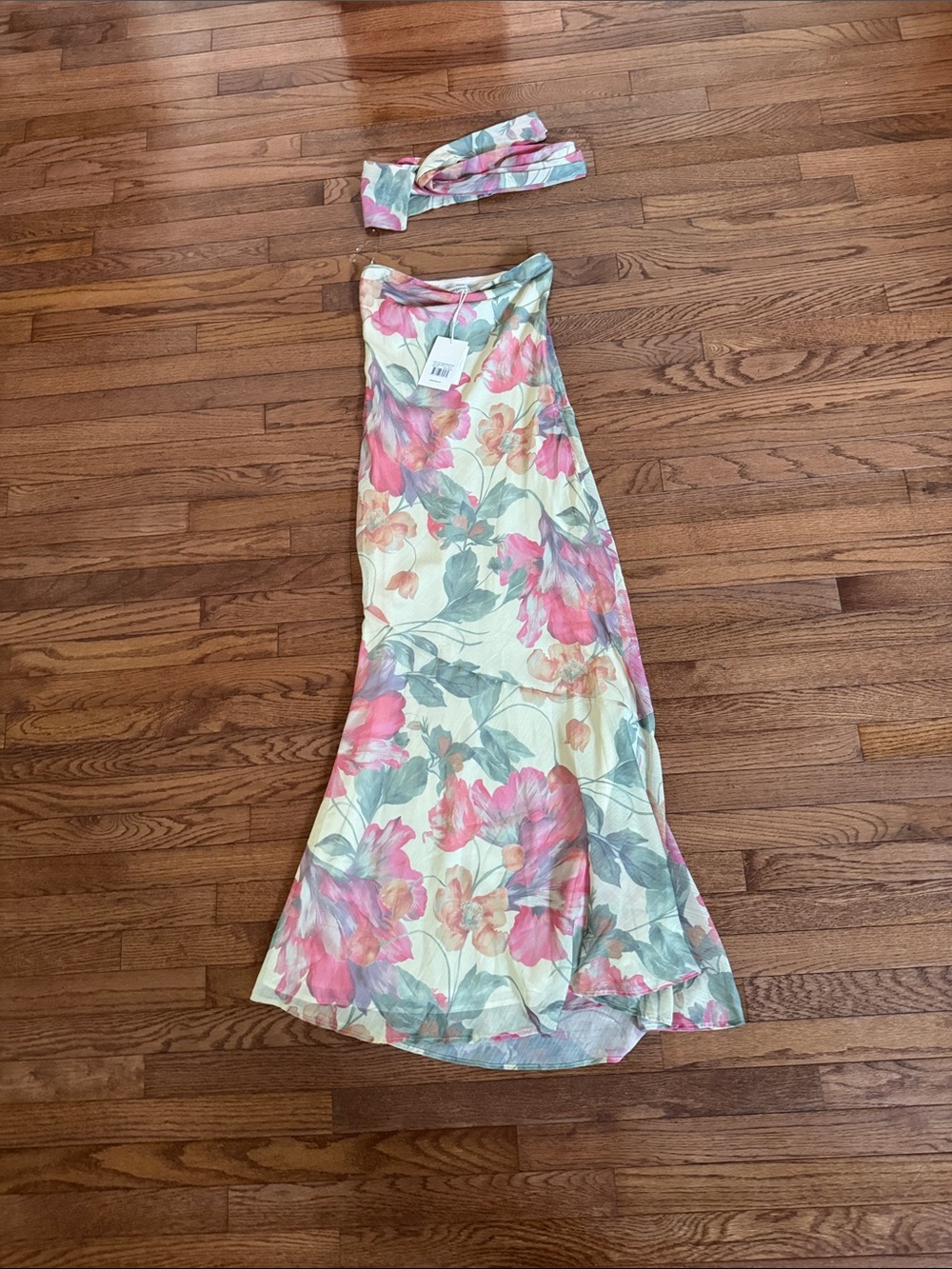 Peppermayo Floral Slip Dress in Cream and Pink with Scarf or Headband